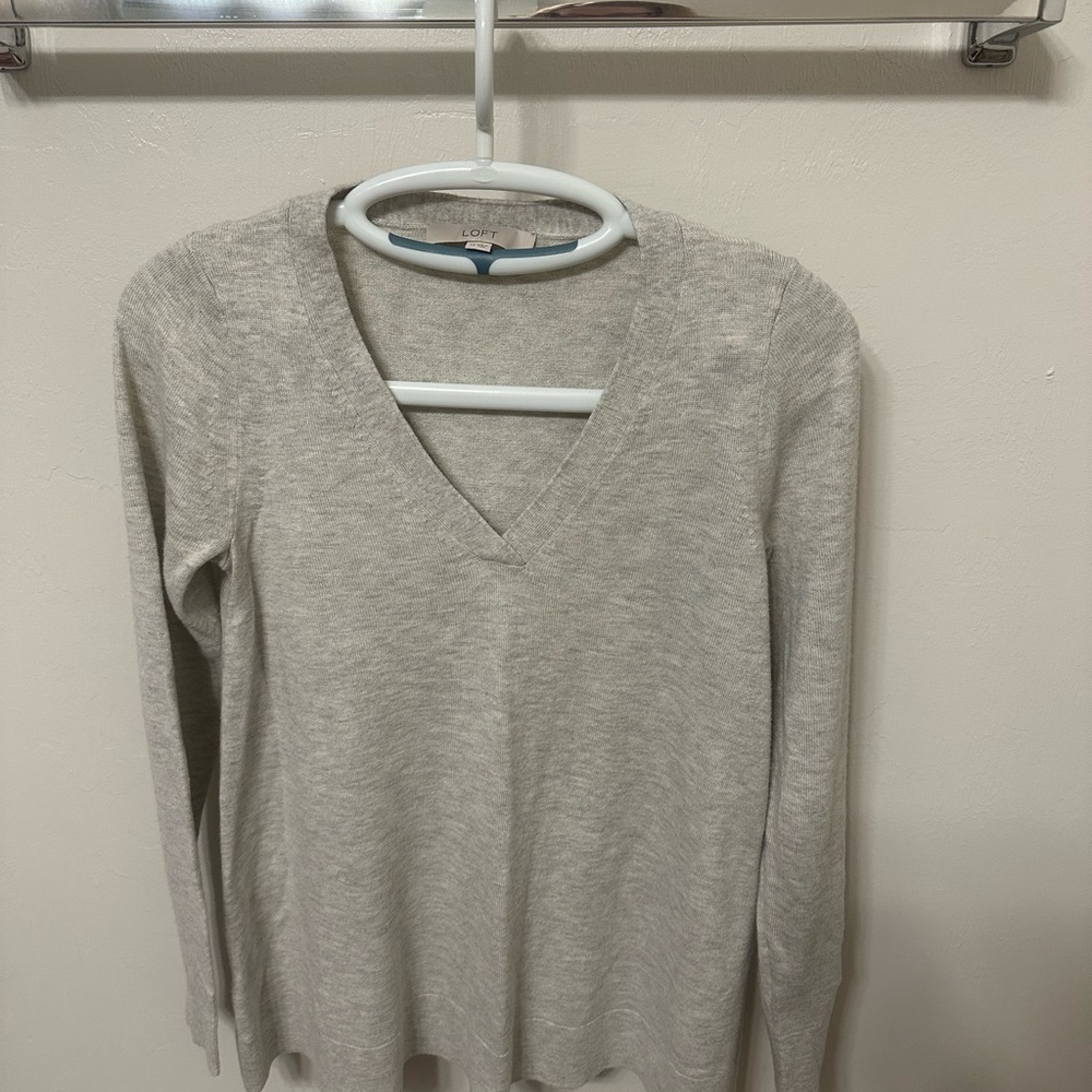 LOFT Light Gray V-Neck Sweater